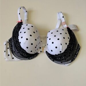 CACIQUE Lightly Lined T-Shirt Polka Dot & Lace  Bra |White Black NWT~ 44D